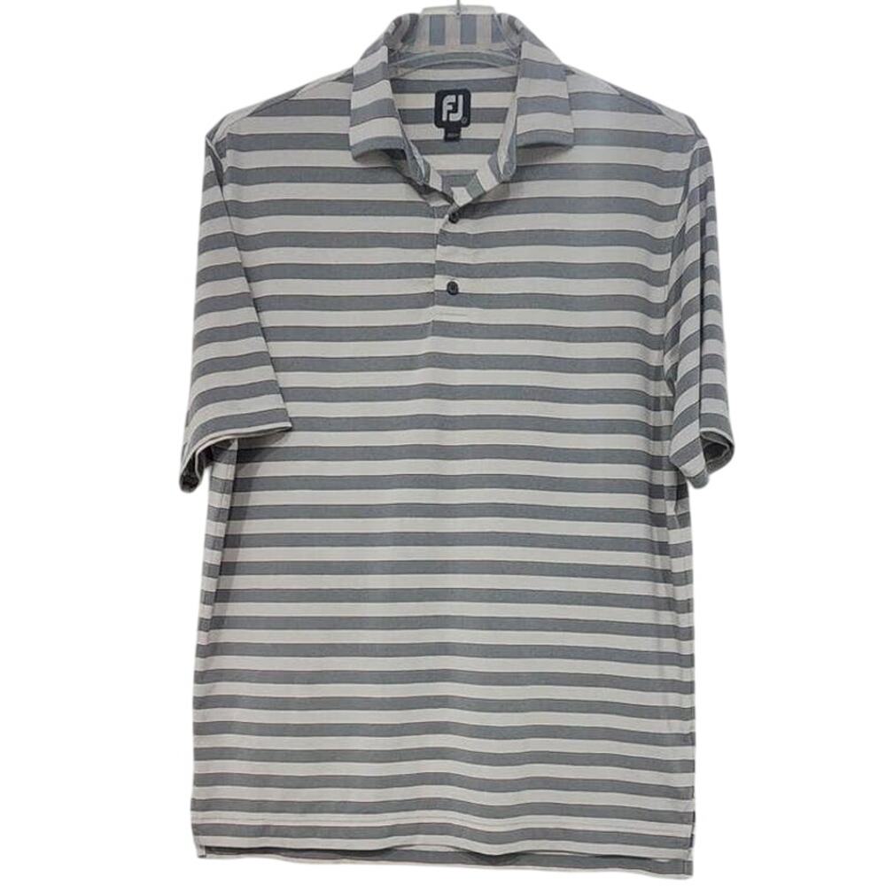 FootJoy Men's Polo Golf Shirt Large Gray/White Stripe